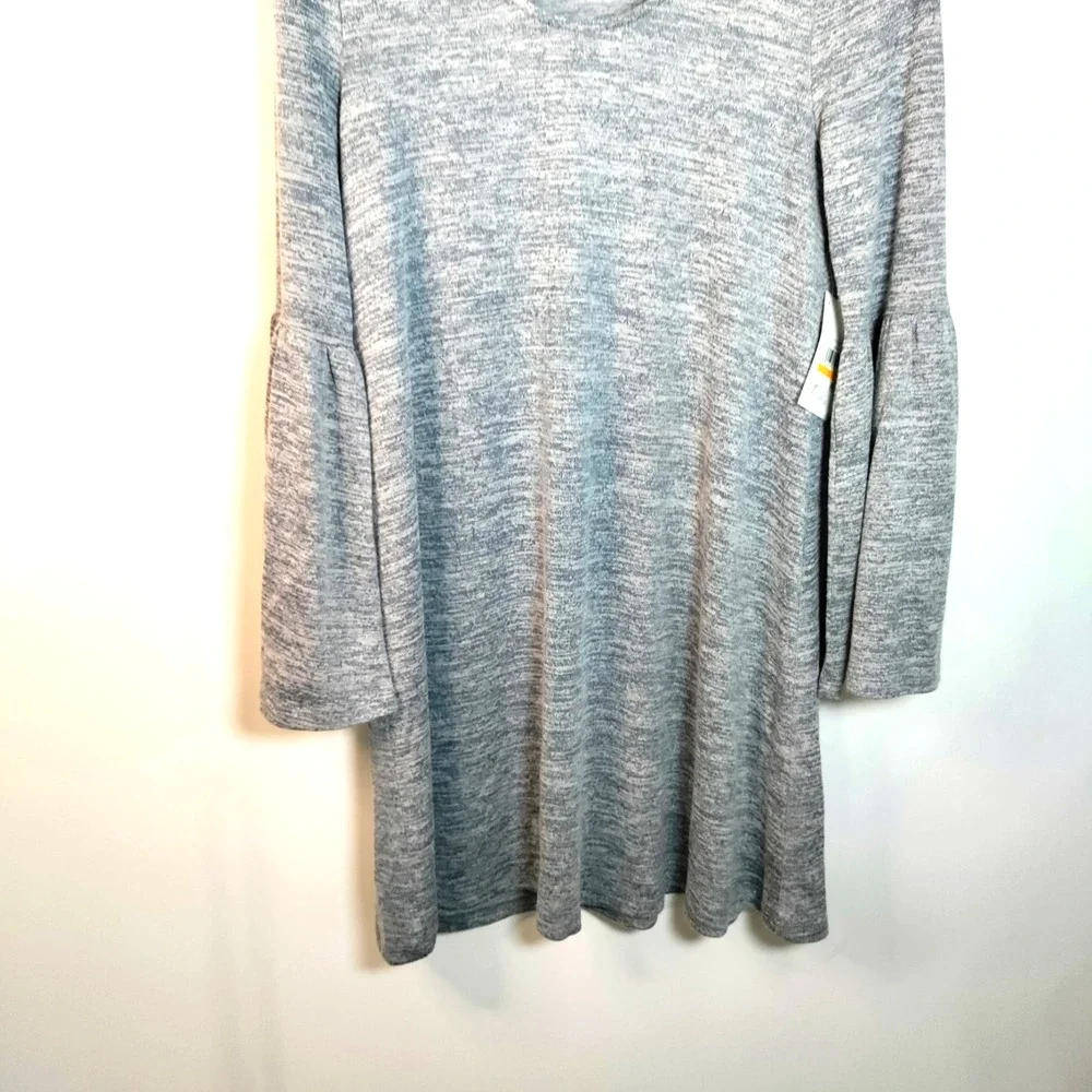NWT Kensie Gray CHOKER Neck Band‎ Heathered Flare Sleeve Mini Sexy Boho Dress S